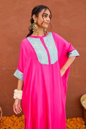 Buy_Taro_Fuchsia Modal, Silk Aira Gota Patti Work Kaftan And Pant Set _Online_at_Aza_Fashions