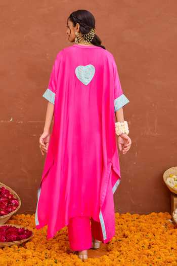 Shop_Taro_Fuchsia Modal, Silk Aira Gota Patti Work Kaftan And Pant Set _at_Aza_Fashions