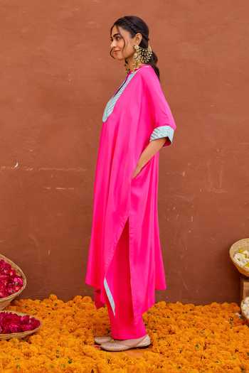 Buy_Taro_Fuchsia Modal, Silk Aira Gota Patti Work Kaftan And Pant Set 