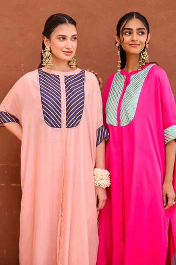 Shop_Taro_Fuchsia Modal, Silk Aira Gota Patti Work Kaftan And Pant Set 