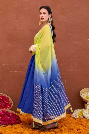 Taro_Blue Silk, Cotton, Chiffon Scoop Neck Kashvi Embroidered Anarkali Churidar Set _Online_at_Aza_Fashions