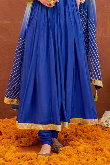 Buy_Taro_Blue Silk, Cotton, Chiffon Scoop Neck Kashvi Embroidered Anarkali Churidar Set _Online_at_Aza_Fashions