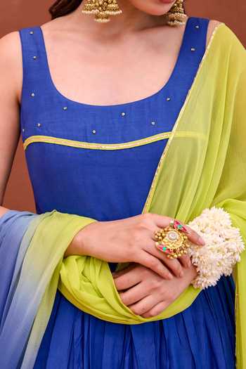 Buy_Taro_Blue Silk, Cotton, Chiffon Scoop Neck Kashvi Embroidered Anarkali Churidar Set 