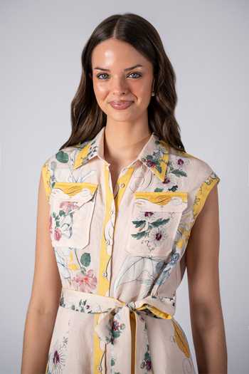 RANNA GILL_Multi Color Linen, Viscose Collared Neck Orion Pocket Jumpsuit _Online_at_Aza_Fashions