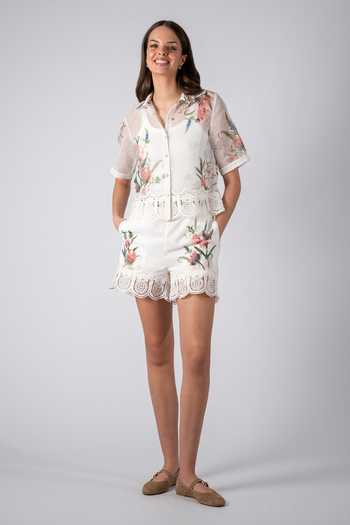 Buy_RANNA GILL_White Linen Button-down Neck Vivara Queen Anne Lace Print Shirt _Online_at_Aza_Fashions
