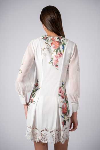 RANNA GILL_White Linen Collared Neck Alivio Chelsea Dress _Online_at_Aza_Fashions
