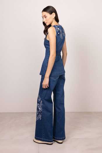 Buy_RANNA GILL_Blue Denim V-neck Roxy Waistcoat _Online_at_Aza_Fashions