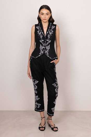 Buy_RANNA GILL_Black Polyester Ravyn Rara Embroidered Pant _at_Aza_Fashions