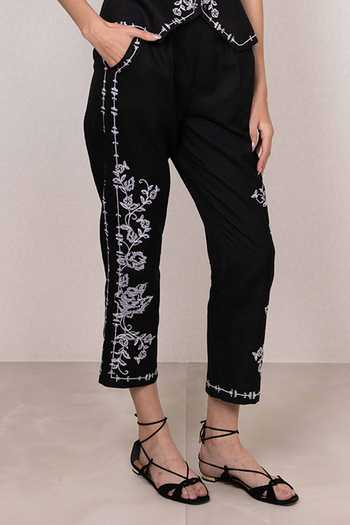 RANNA GILL_Black Polyester Ravyn Rara Embroidered Pant _at_Aza_Fashions