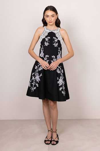 Buy_RANNA GILL_Black Polyester Halter Neck Zayel Mini Dress _at_Aza_Fashions