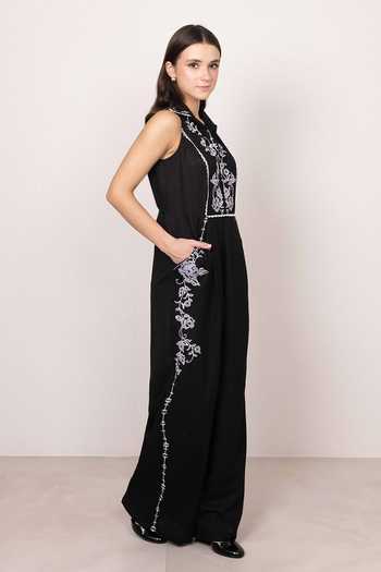 Buy_RANNA GILL_Black Polyester Halter Neck Reya Jumpsuit _Online_at_Aza_Fashions