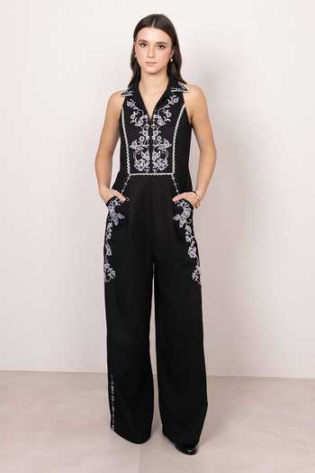 Buy_RANNA GILL_Black Polyester Halter Neck Reya Jumpsuit _at_Aza_Fashions