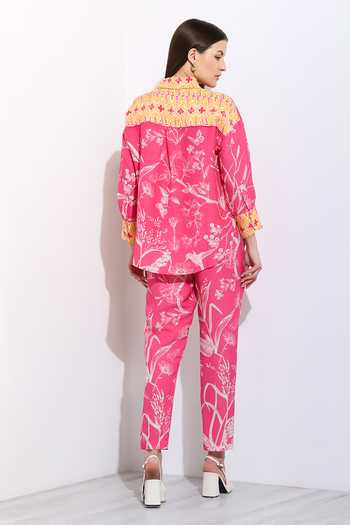 Shop_RANNA GILL_Pink Linen Collared Neck Carlotta Printed Shirt _at_Aza_Fashions