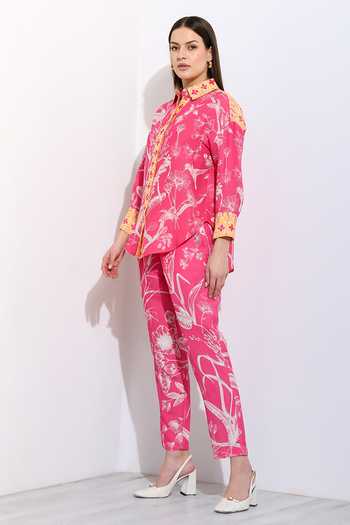 Buy_RANNA GILL_Pink Linen Collared Neck Carlotta Printed Shirt _Online_at_Aza_Fashions