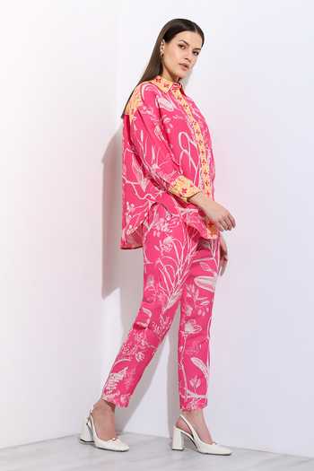 Shop_RANNA GILL_Pink Linen Collared Neck Carlotta Printed Shirt _Online_at_Aza_Fashions