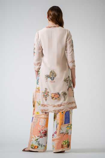 Buy_RANNA GILL_Beige Georgette V-neck Ornella Printed Tunic _Online_at_Aza_Fashions
