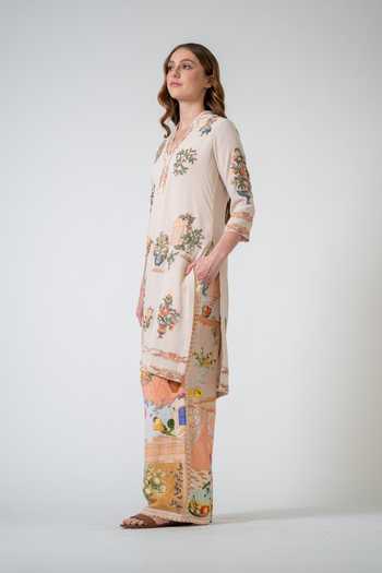 Buy_RANNA GILL_Beige Georgette V-neck Ornella Printed Tunic 
