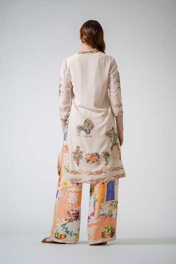 Shop_RANNA GILL_Beige Georgette V-neck Ornella Printed Tunic _at_Aza_Fashions
