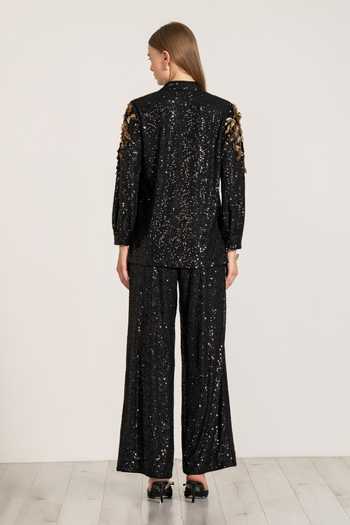 Shop_RANNA GILL_Black Velden Sequin Work Pant _at_Aza_Fashions