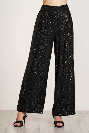 Shop_RANNA GILL_Black Velden Sequin Work Pant _Online_at_Aza_Fashions