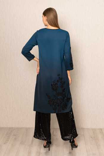 Shop_RANNA GILL_Black Polyester V-neck Alira Ombre Tunic With Dupatta _at_Aza_Fashions
