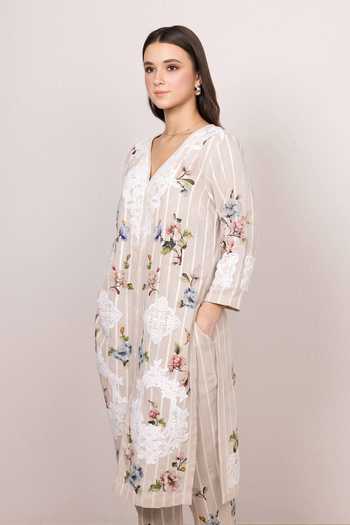Buy_RANNA GILL_Beige Linen Palmona Floral Print Tunic And Pant Set _Online_at_Aza_Fashions