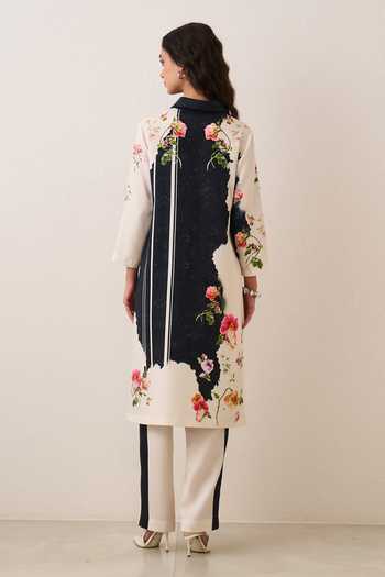 Shop_RANNA GILL_Black Tencel Collared Neck, Yes Terra Floral Print Tunic And Pant Set _at_Aza_Fashions
