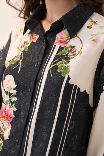 Buy_RANNA GILL_Black Tencel Collared Neck, Yes Terra Floral Print Tunic And Pant Set _Online_at_Aza_Fashions