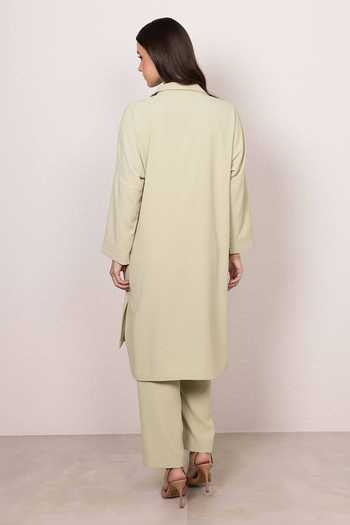 Shop_RANNA GILL_Green Crepe V-neck Caspira Floral Embroidered Tunic _at_Aza_Fashions