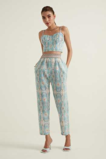 Buy_RANNA GILL_Blue Linen, Viscose Sweetheart Neck Leah Printed Bustier Top _Online_at_Aza_Fashions