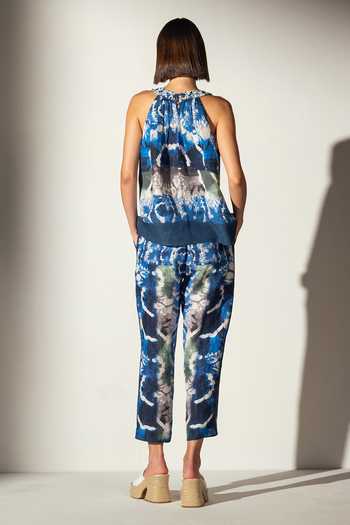 Shop_RANNA GILL_Multi Color Linen Round Neck Silvana Embroidered Yoke Tank Top _at_Aza_Fashions