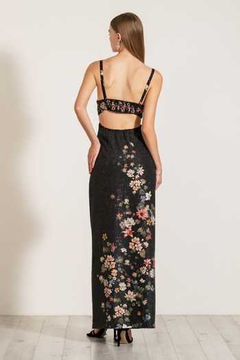 RANNA GILL_Black Crepe V-neck Saorsa Montana Print Slit Dress _Online_at_Aza_Fashions