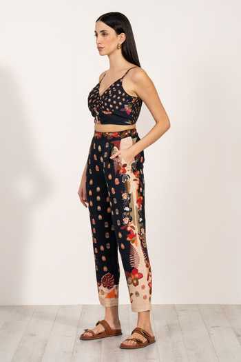 RANNA GILL_Multi Color Linen V-neck Elinor Pleated Bustier _Online_at_Aza_Fashions
