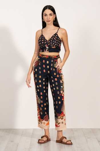 Shop_RANNA GILL_Multi Color Linen V-neck Elinor Pleated Bustier _Online_at_Aza_Fashions