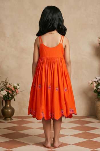 Shop_Byb Premium_Orange Cotton Embroidery Dress _at_Aza_Fashions