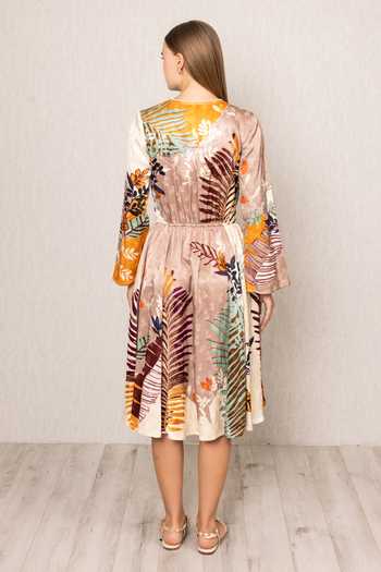 Shop_RANNA GILL_Multi Color Viscose, Jacquard V-neck Ken Diamond Panel Midi Dress _at_Aza_Fashions