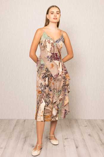 RANNA GILL_Multi Color Georgette, Viscose V-neck Lucy Ruffle Midi Dress _Online_at_Aza_Fashions