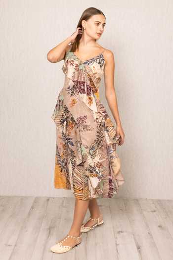 Buy_RANNA GILL_Multi Color Georgette, Viscose V-neck Lucy Ruffle Midi Dress _Online_at_Aza_Fashions