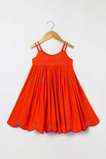Buy_Byb Premium_Orange Cotton Embroidery Dress _Online_at_Aza_Fashions