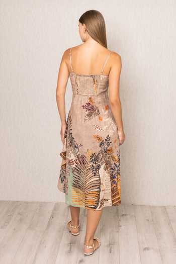 Shop_RANNA GILL_Multi Color Georgette, Viscose V-neck Lucy Ruffle Midi Dress _at_Aza_Fashions