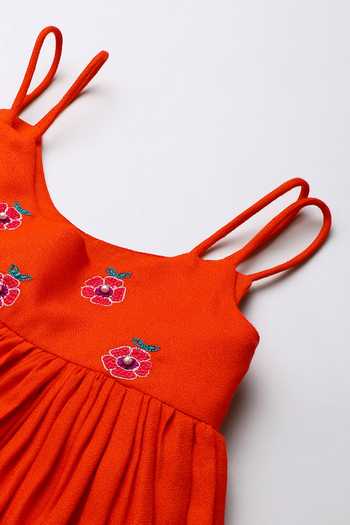 Shop_Byb Premium_Orange Cotton Embroidery Dress _Online_at_Aza_Fashions