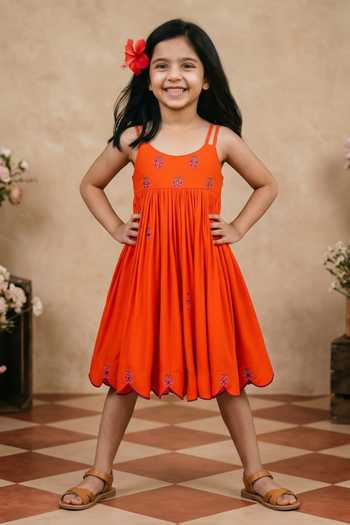Byb Premium_Orange Cotton Embroidery Dress _Online