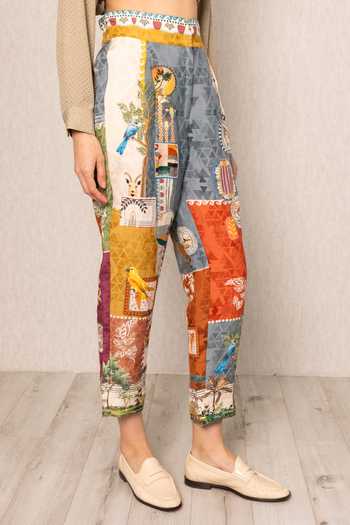 RANNA GILL_Multi Color Linen, Viscose Tina Santa Fe Print Pleated Rara Pant _Online_at_Aza_Fashions