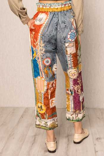 Shop_RANNA GILL_Multi Color Linen, Viscose Tina Santa Fe Print Pleated Rara Pant _Online_at_Aza_Fashions