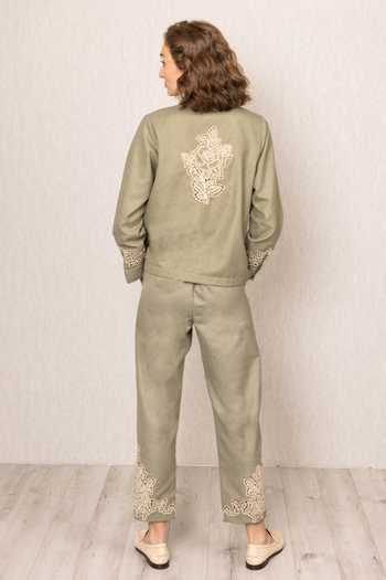 Shop_RANNA GILL_Green Polyester Raylen Rara Pant _at_Aza_Fashions