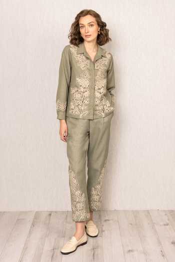 RANNA GILL_Green Polyester Raylen Rara Pant _Online_at_Aza_Fashions