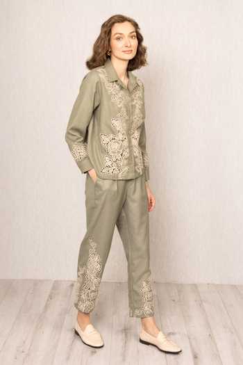 Buy_RANNA GILL_Green Polyester Raylen Rara Pant _Online_at_Aza_Fashions