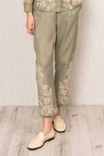 Shop_RANNA GILL_Green Polyester Raylen Rara Pant _Online_at_Aza_Fashions