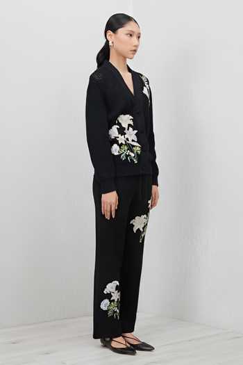 RANNA GILL_Black Knit V-neck Maaria Embroidered Shirt And Pant Co-ord Set _Online_at_Aza_Fashions