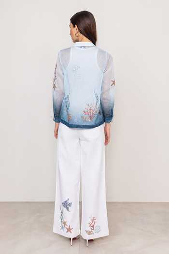 Shop_Ranna Gill_Blue Linen Collared Neck Orelli Button-down Shirt And Inner Set _at_Aza_Fashions
